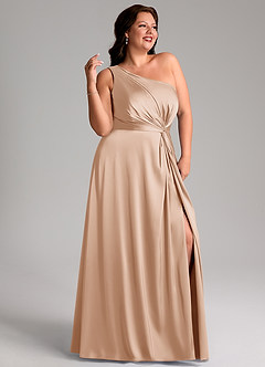 Azazie Brooke Bridesmaid Dresses English Rose A-Line One Shoulder Stretch Satin Dress image11