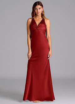 Azazie Hati Bridesmaid Dresses Pomegranate Mermaid Stretch Satin Dress image5