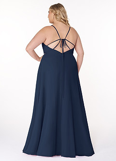 Azazie Everleigh Vestidos de damas de honor Vestido de Azul Marino Oscuro de Gasa de Corte en A con Corazón plisado image9