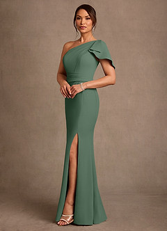 Azazie Haddie vestidos de madre de la novia Vestido de Eucalipto de Crepé elástico de Corte Recto con Hombro unilateral image3