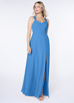 Azazie Jane Final Sale Blue Jay A-Line V-Neck Pleated Chiffon Dress image3