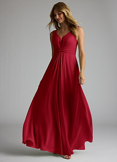 Azazie Gina Bridesmaid Dresses Scarlet A-Line V-Neck Pleated Chiffon Dress image2