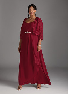 Azazie Ainsling vestidos de madre de la novia Vestido de Borgoña de Gasa de Corte En A con Encaje Cuello Cuadrado image14