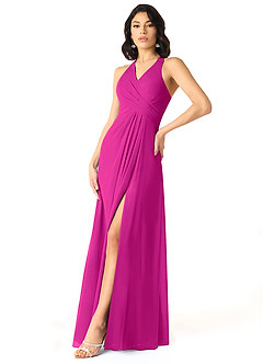 Azazie Danica Bridesmaid Dresses Fuchsia A-Line Pleated Chiffon Dress image3