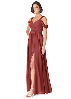 Azazie Lianne Bridesmaid Dresses Terracotta A-Line Off the Shoulder Chiffon Dress image3
