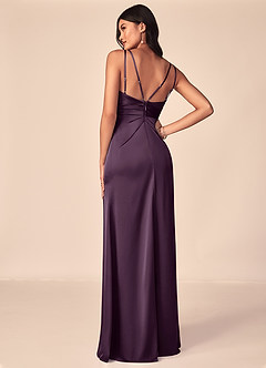 Azazie Aqua Bridesmaid Dresses Plum A-Line V-Neck Pleated Stretch Satin Dress image2