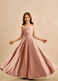 Azazie Coconut Girls Formal Final Sale Rose Gold A-Line Pleated Stretch Satin Dress image5