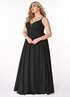 Azazie Rayna Bridesmaid Dresses Black A-Line V-Neck Pleated Chiffon Dress image9
