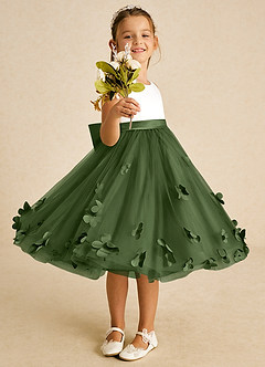 Azazie Sprout vestidos de niña de las flores Vestido de Oliva de Tul de Corte En A con Lazo image2