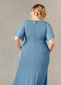 Azazie Selah Mother of the Bride Dresses Steel Blue A-Line V-Neck ruched Mesh Dress image7