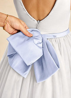 Azazie Seline Flower Girl Dresses Ivory Lavender A-Line Bow Tulle Dress image3