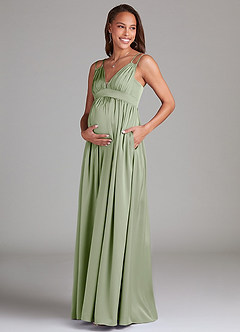 Azazie Emree Maternity Bridesmaid Dresses A-Line Stretch Satin Floor-Length Dress with Pockets image3