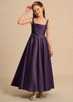 Azazie Mochi Girl Blumenmädchenkleider Ballkleid Plissee Matte Satin Kleid Pflaume image6