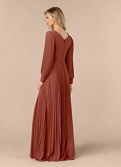 Azazie Zina At-home Try On Dresses Agave A-Line Pleated Chiffon Dress image3
