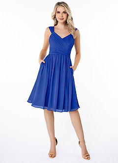 Azazie Angie Brautjungfernkleider A-Linie Korsett Chiffon Kleid Königsblau image1