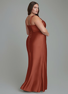 Azazie Agustina Robes de demoiselle d'honneur Robe Sirène en Satin extensible Corset Auburn image8
