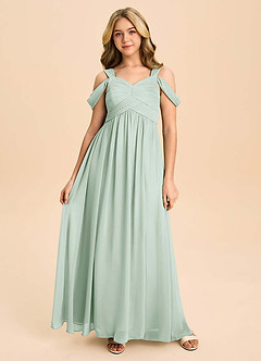 Azazie Lianne Junior Agave A-Line Off the Shoulder Chiffon Dress image2