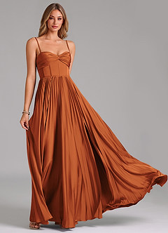 Azazie Tyla Bridesmaid Dresses Cinnamon A-Line Sweetheart Neckline Stretch Satin Dress image5