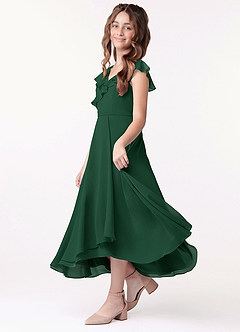 Azazie Posie Junior Dark Green A-Line Ruched Chiffon Dress image2
