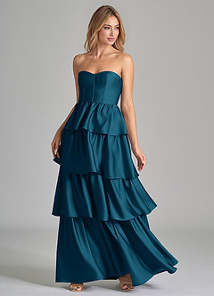 Azazie Faye Brudtärnklänningar Klänning av A-Linje i Stretch Satin Ruched Bläckblå image6