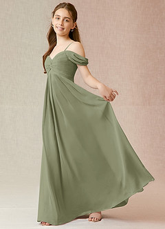 Azazie Kaitlynn Junior Abito A-Line in Chiffon a Spalla Scoperta Pistacchio image3