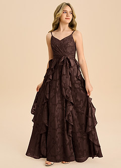 Azazie Peyton Junior Ganache A-Line Pleated Floral Burnout Dress image4