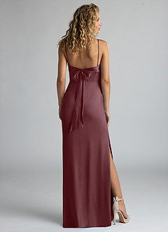 Azazie Mai Bridesmaid Dresses Sangria Sheath Pleated Stretch Satin Dress image2