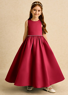 Azazie Daisies Flower Girl Dresses Scarlet Ball-Gown Bow Matte Satin Dress image2