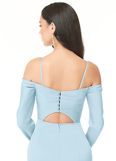 Azazie Hallie Bridesmaid Dresses Sky Blue Sheath Off-The-Shoulder Long Sleeve Stretch Satin Convertible Dress image8