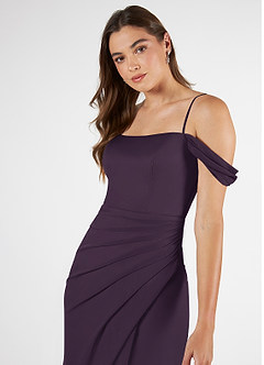 Azazie Kit Bridesmaid Dresses Plum Mermaid Off the Shoulder Mesh Dress image6