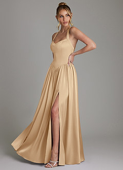 Azazie Francis Bridesmaid Dresses Champagne A-Line Corset Stretch Satin Dress image5