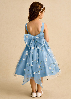 Azazie Bean 플라워 걸 드레스 볼가운 소매 없는 얇실버 명주 그물 무릎 길이 드레스 image2