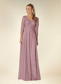 Azazie Noella Abiti per la Madre della Sposa Abito A-Line in Chiffon con Scollo a V in Pizzo Rosa Polverosa image2