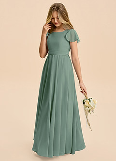Azazie Cady Junior Eucalyptus A-Line Pleated Chiffon Dress image5