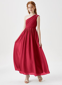 Azazie Anissa Junior Scarlet A-Line Pleated Chiffon Dress image3