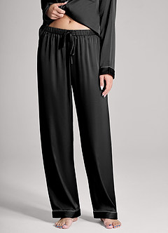 front Matching Color Long Sleeves and Pants Satin PJ Set