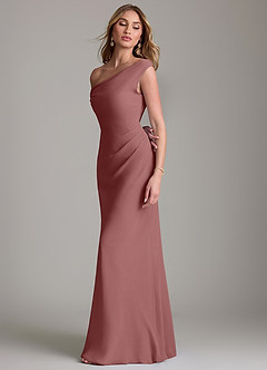 Azazie Emerson Bridesmaid Dresses Desert Rose Sheath Off the Shoulder Chiffon Dress image6