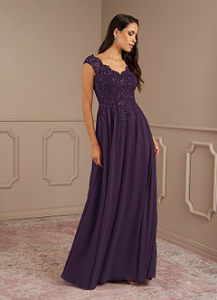 Azazie Amethyst Mother of the Bride Dresses Plum A-Line V-Neck Sequins Chiffon Dress image9