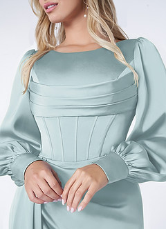 Azazie Raye Brudtärnklänningar Klänning av Sjöjungfru i Stretch Satin Långärmad Dimma image5