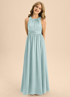 Azazie Jaylah Junior Mist A-Line Pleated Stretch Satin Dress image5