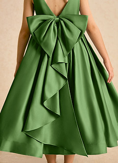 Azazie Cailee Flower Girl Dresses Basil Ball-Gown Pleated Matte Satin Dress image7