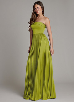 Azazie Mariana Bridesmaid Dresses Lemongrass A-Line Pleated Stretch Satin Dress image6
