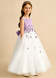Azazie Eleni Flower Girl Dresses Ivory Wisteria Ball-Gown Bow Tulle Dress image3