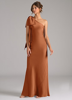 Azazie Capri Bridesmaid Dresses Copper Mermaid One Shoulder Stretch Satin Dress image4