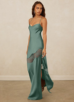 Christian Siriano Bridal for Azazie 1012 Bridesmaid Dresses Eucalyptus Sheath Lace Stretch Satin Dress image3