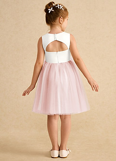 Azazie Louisa Flower Girl Dresses Ivory Blushing Pink A-Line Sleeveless Tulle Dress image2