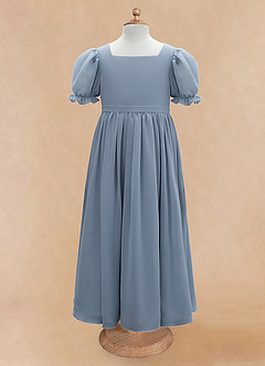 Azazie Joss Robe Demoiselle D'honneur Fillette Robe Trapèze en Mousseline de soie avec manches Bleu Poussiéreux image5