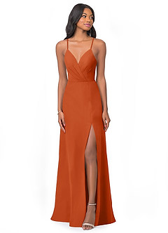 Azazie Everleigh Abiti da Damigella Abito A-Line in Chiffon con Scollo a Cuore a Pieghe Arancia Bruciata image1