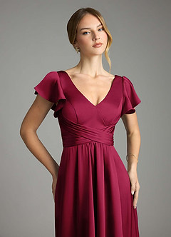 Azazie Omari Bridesmaid Dresses Burgundy A-Line Stretch Satin Dress image6
