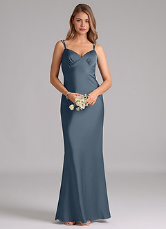 Azazie Suttona Robes de demoiselle d'honneur Robe Trapèze en Satin extensible Plissée Violet Crépusculaire image6